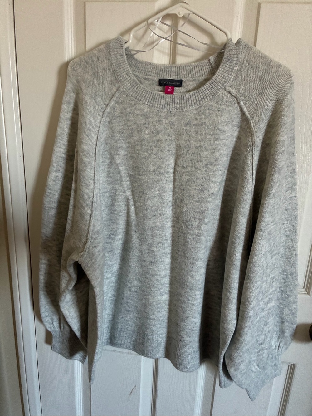 Vince Camuto Heather Light Gray Scoop Crewneck Sweater